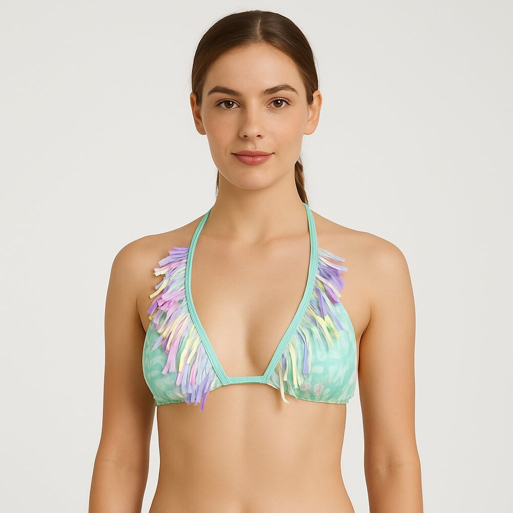 Hobie Triangle Bikini Swim Top Fringe Medium Green